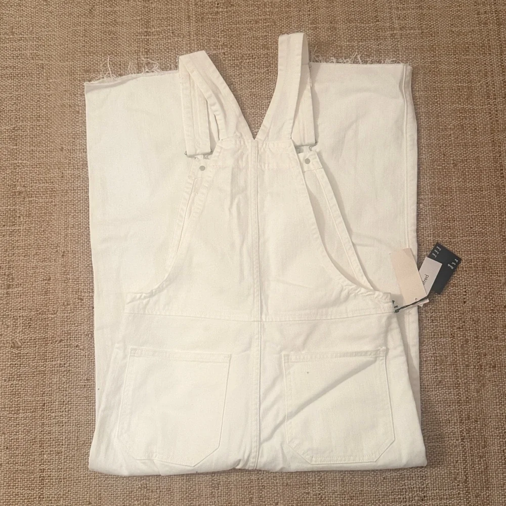 NEW Aritzia Wilfred free Jenna White Denim Exposed Zipper Overalls NWT Small